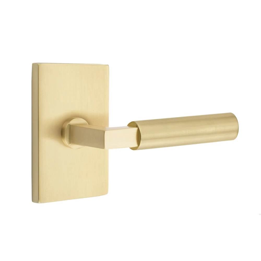 Emtek - Select Dummy, Modern Rectangular Rosette US4, L-Square Stem US4, Smooth Handle US4 - Satin Brass
