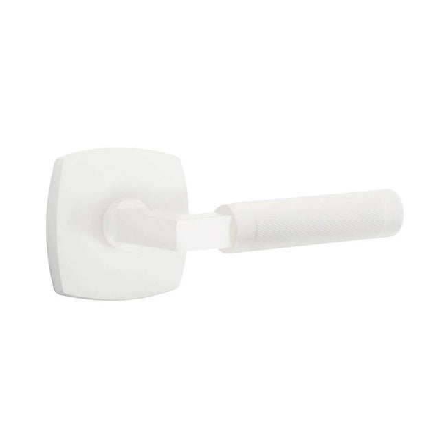Emtek - Select Privacy, Urban Modern Rosette MW, L-Square Stem MW, Knurled Handle MW RH - Matte White