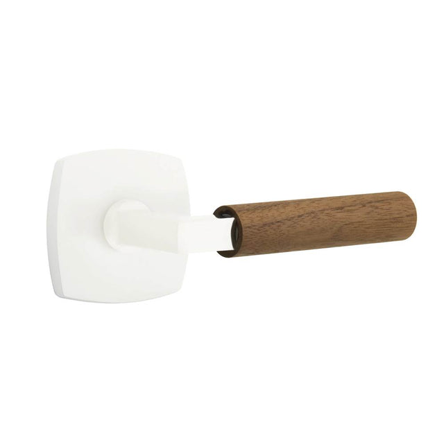 Emtek - Select Passage, Urban Modern Rosette Matte White, L-Square Stem Matte White, Dark Walnut Handle, LH - Matte White