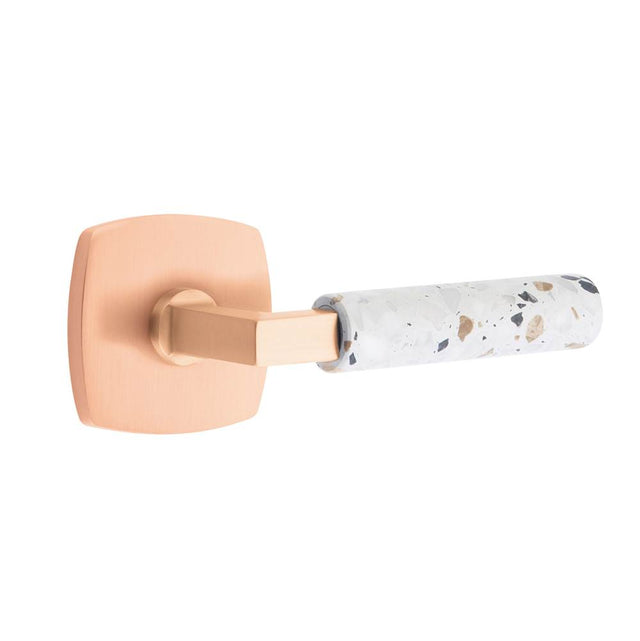 Emtek - Select Privacy, Urban Modern Rosette Satin Rose Gold, L-Square Stem Satin Rose Gold, Light Terrazzo Handle, LH - Satin Rose Gold