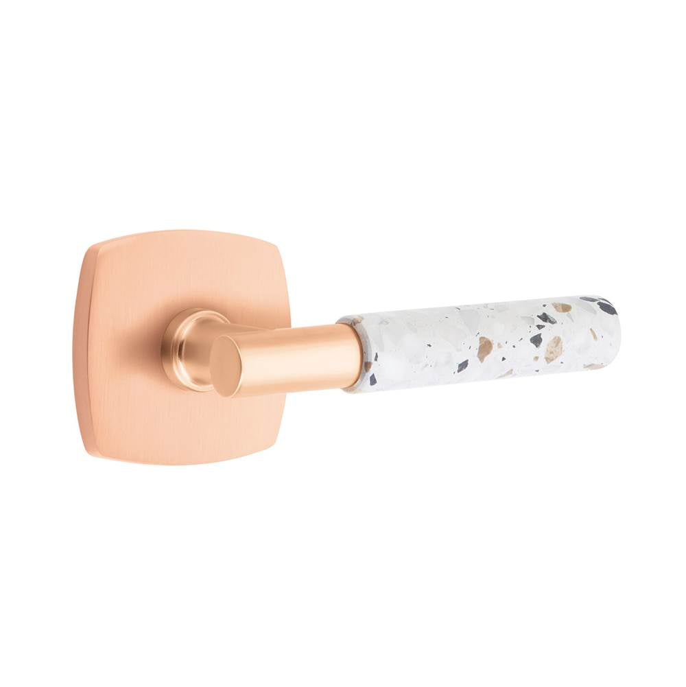 Emtek - Select Passage, Urban Modern Rosette Satin Rose Gold, T-Bar Stem Satin Rose Gold, Light Terrazzo Handle, LH - Satin Rose Gold