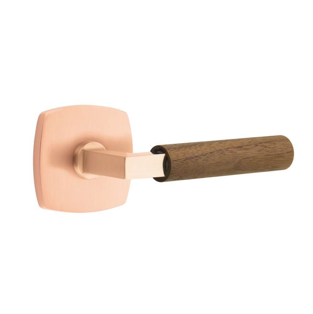 Emtek - Select Passage, Urban Modern Rosette Satin Rose Gold, L-Square Stem Satin Rose Gold, Dark Walnut Handle, LH - Satin Rose Gold