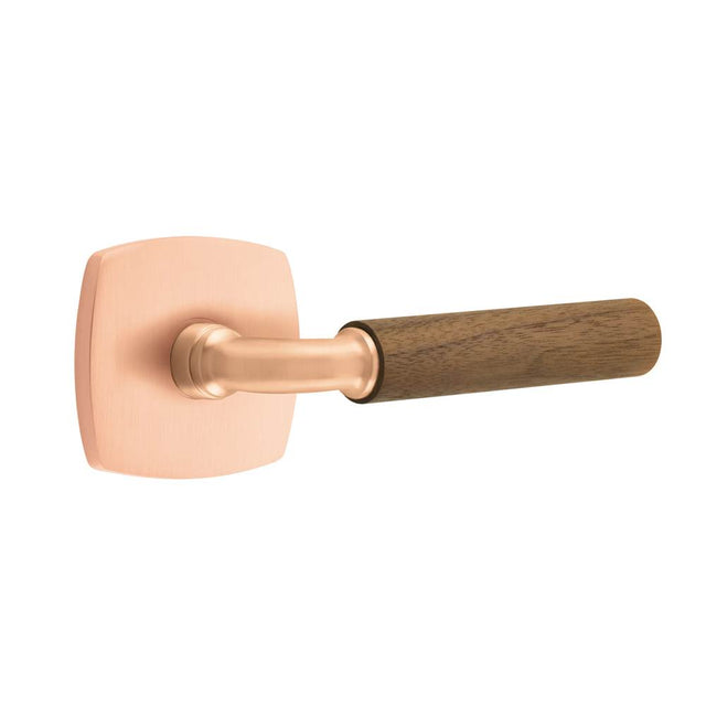 Emtek - Select Passage, Urban Modern Rosette Satin Rose Gold, R-Bar Stem Satin Rose Gold, Dark Walnut Handle, LH - Satin Rose Gold