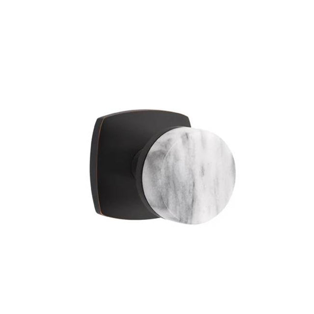 Emtek - Concealed Fastener Passage, Urban Modern Rosette US10B, Conical Stem US10B, White Marble Knob - Oil Rubbed Bronze