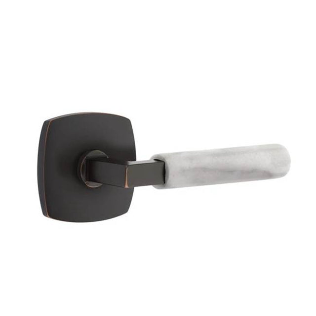 Emtek - Privacy, Urban Modern Rosette US10B, L-Square Stem US10B, White Marble Handle, RH - Oil Rubbed Bronze