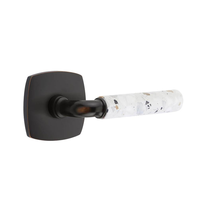 Emtek - Select Privacy, Urban Modern Rosette US10B, R-Bar Stem US10B, Light Terrazzo Handle, RH - Oil Rubbed Bronze