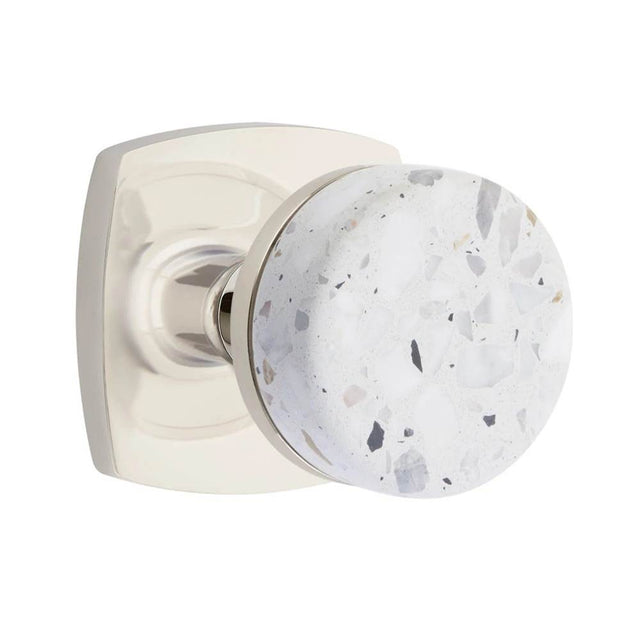 Emtek - Concealed Fastener, Select Passage, Urban Modern Rosette US14, Conical Stem US14, Light Terrazzo Knob - Polished Nickel
