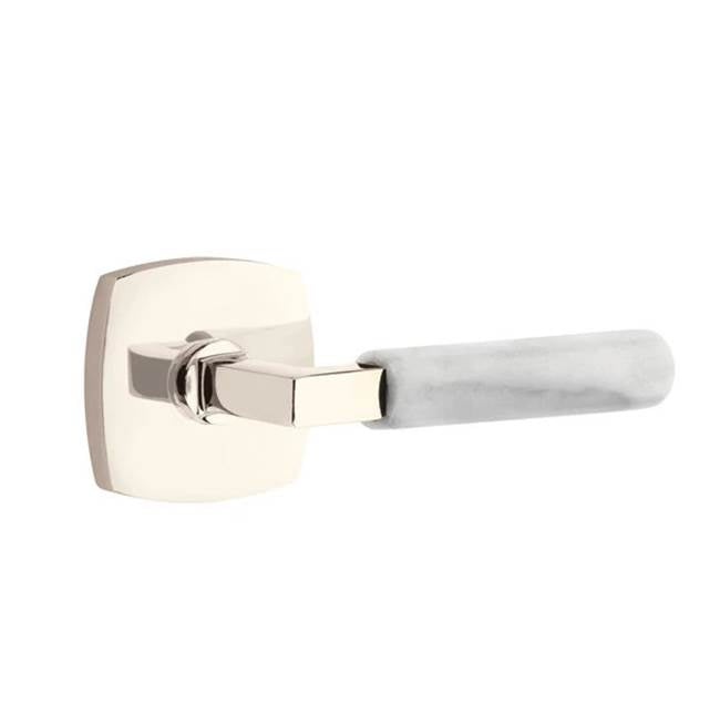 Emtek - Concealed Fastener, Passage, Urban Modern Rosette US14, L-Square Stem US14, White Marble Handle - Polished Nickel