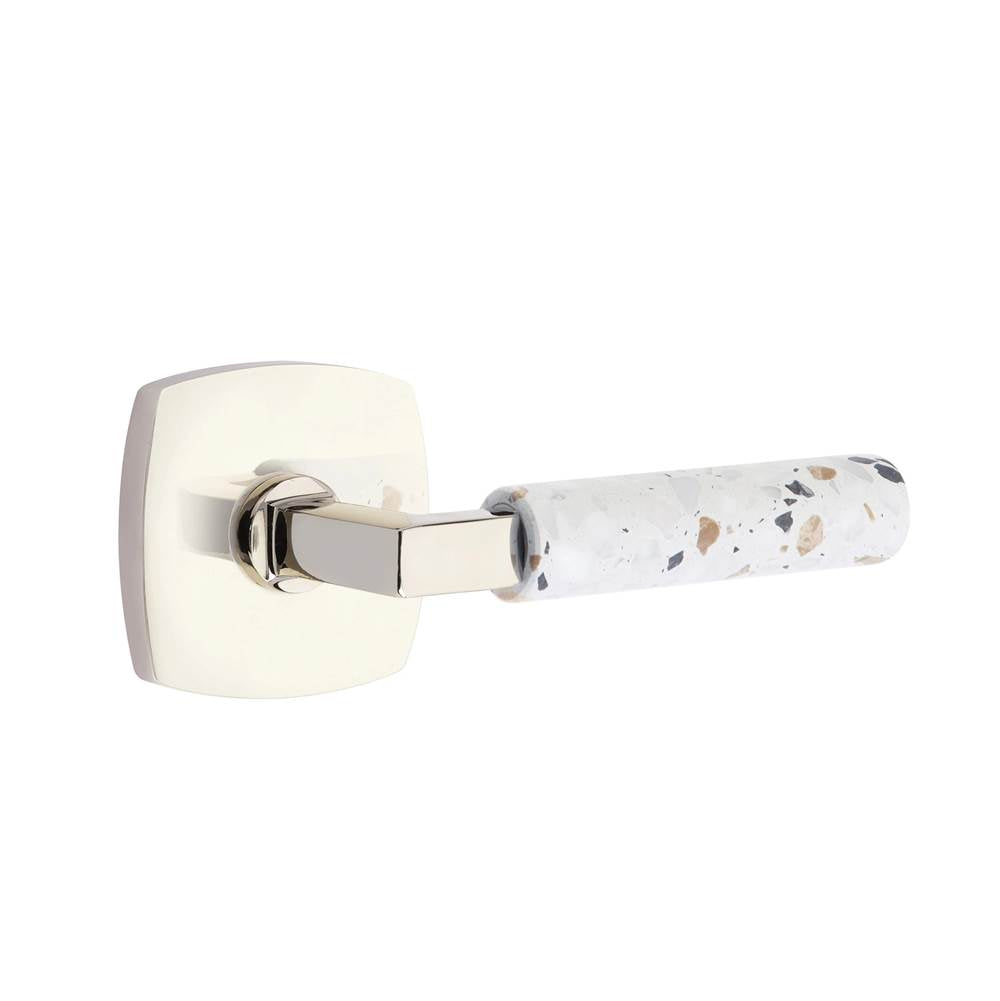 Emtek - Select Passage, Urban Modern Rosette US14, L-Square Stem US14, Light Terrazzo Handle, RH - Polished Nickel