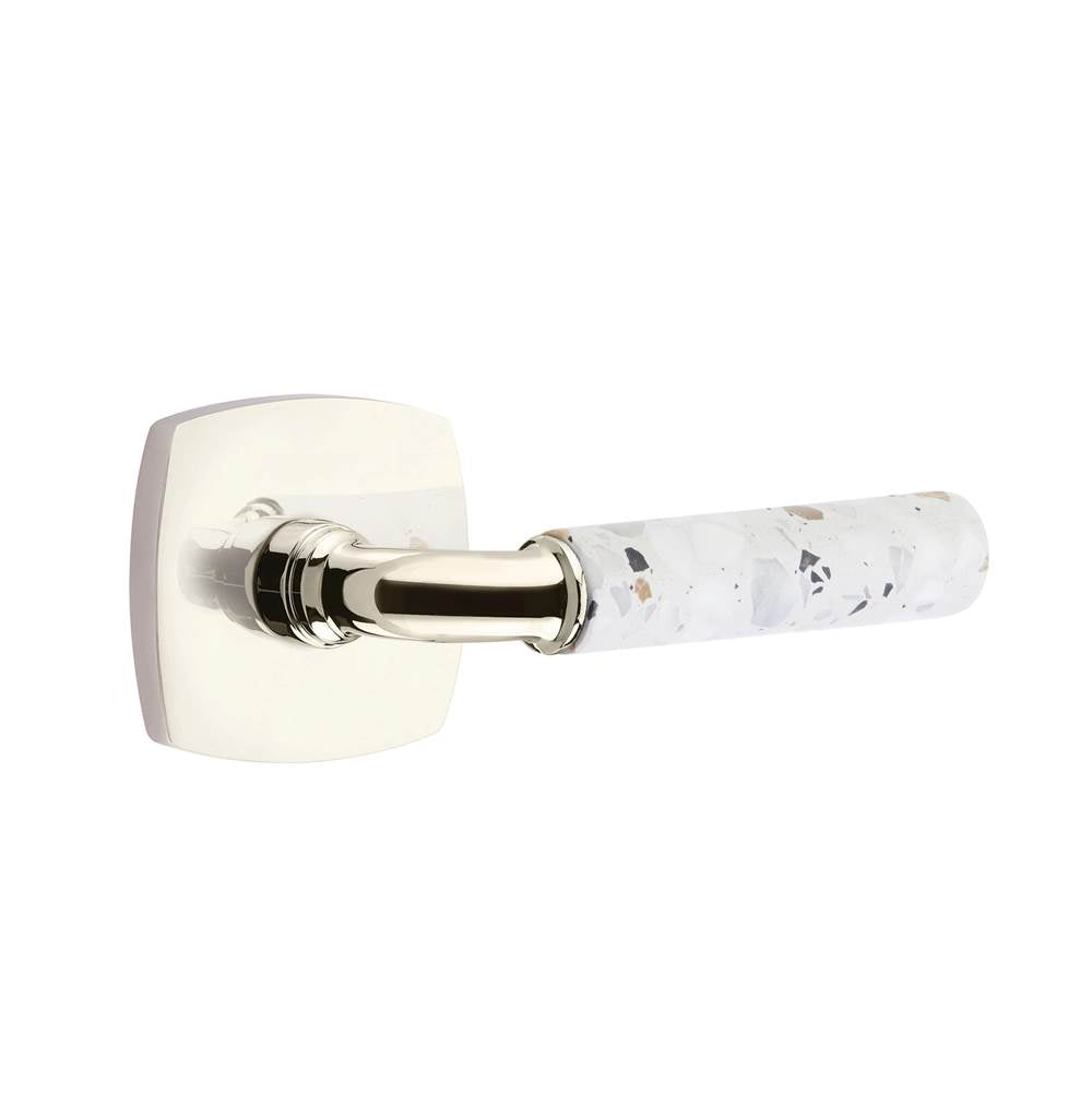 Emtek - Select Passage, Urban Modern Rosette US14, R-Bar Stem US14, Light Terrazzo Handle, RH - Polished Nickel