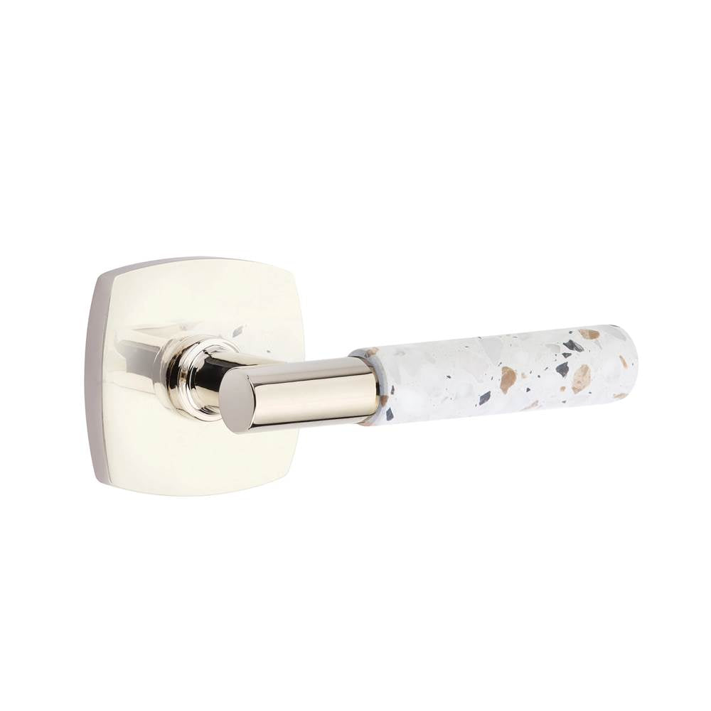 Emtek - Select Passage, Urban Modern Rosette US14, T-Bar Stem US14, Light Terrazzo Handle, RH - Polished Nickel