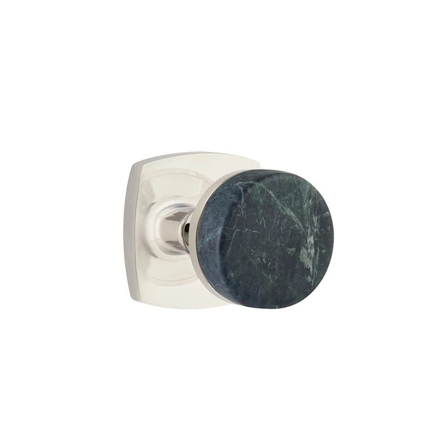 Emtek - Select Privacy, Urban Modern Rosette US14, Conical Stem US14, Green Marble Knob - Polished Nickel