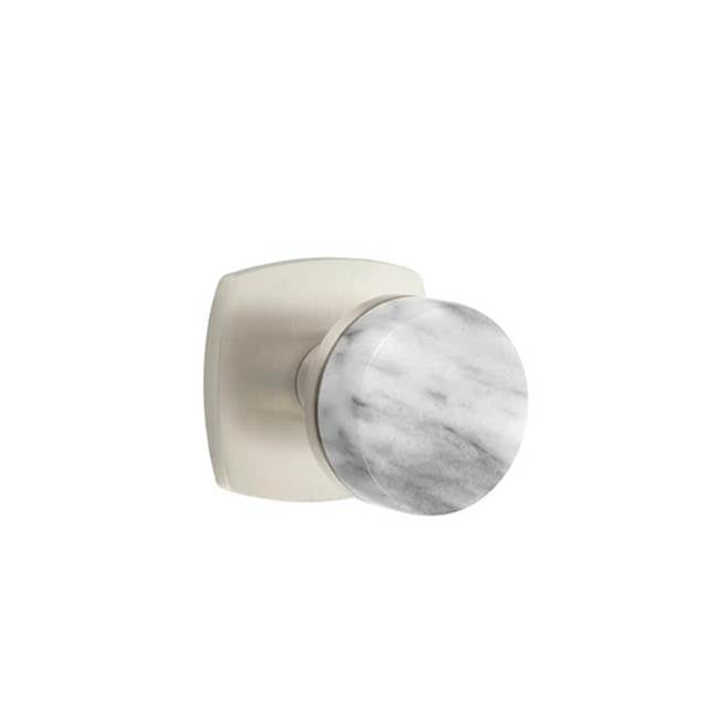 Emtek - Concealed Fastener Privacy, Urban Modern Rosette US15, Conical Stem US15, White Marble Knob - Satin Nickel