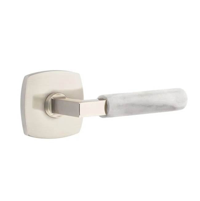 Emtek - Passage, Urban Modern Rosette US15, L-Square Stem US15, White Marble Handle, LH - Satin Nickel