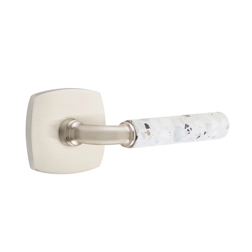 Emtek - Select Passage, Urban Modern Rosette US15, R-Bar Stem US15, Light Terrazzo Handle, LH - Satin Nickel