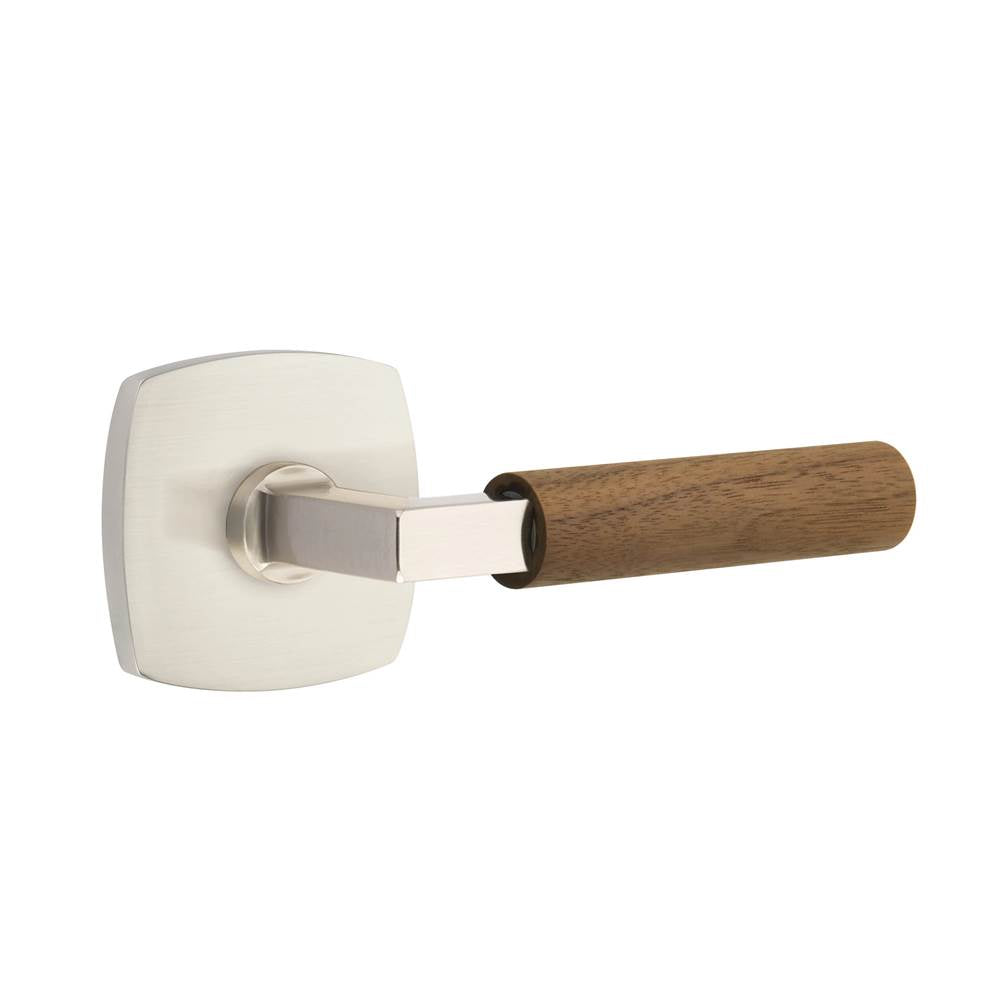 Emtek - Select Passage, Urban Modern Rosette US15, L-Square Stem US15, Dark Walnut Handle, RH - Satin Nickel