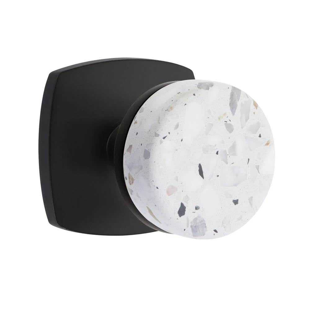 Emtek - Concealed Fastener, Select Privacy, Urban Modern Rosette US19, Conical Stem US19, Light Terrazzo Knob - Flat Black