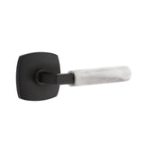 Emtek - Concealed Fastener, Privacy, Urban Modern Rosette US19, L-Square Stem US19, White Marble Handle - Flat Black