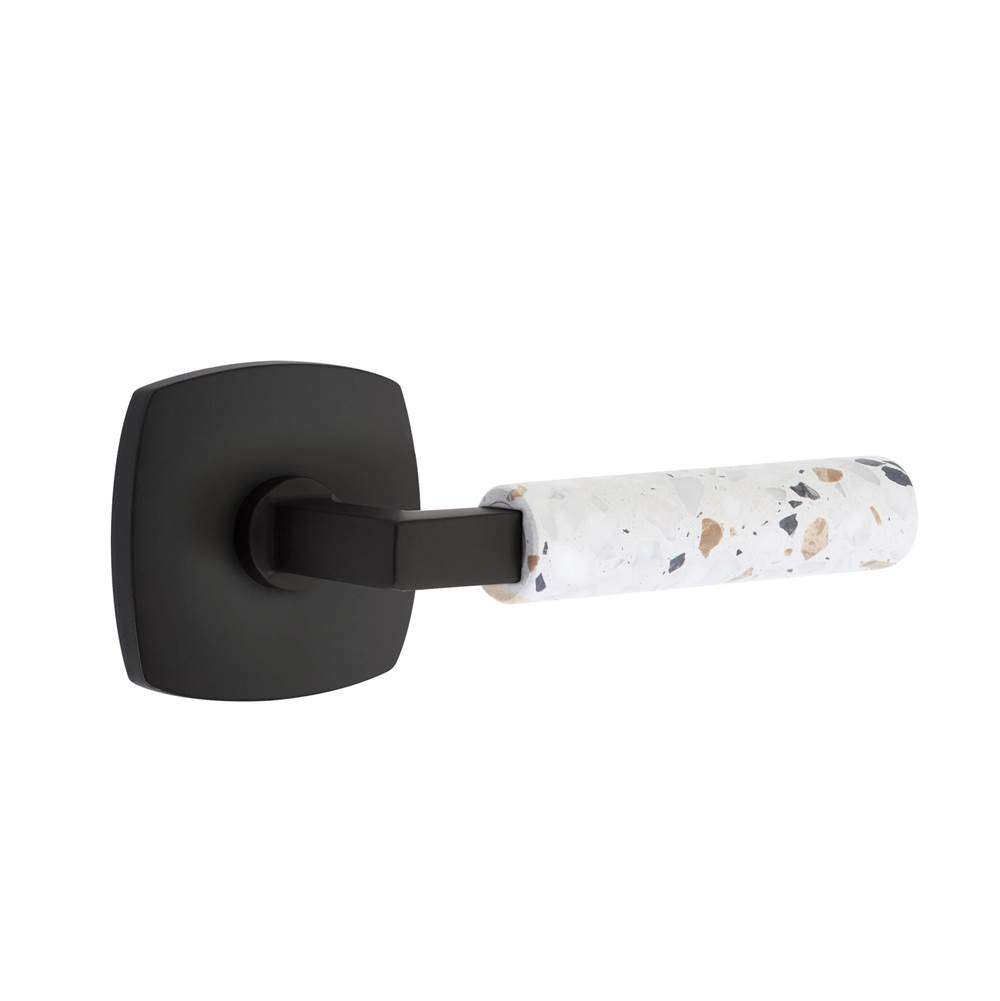 Emtek - Select Passage, Urban Modern Rosette US19, L-Square Stem US19, Light Terrazzo Handle, LH - Flat Black