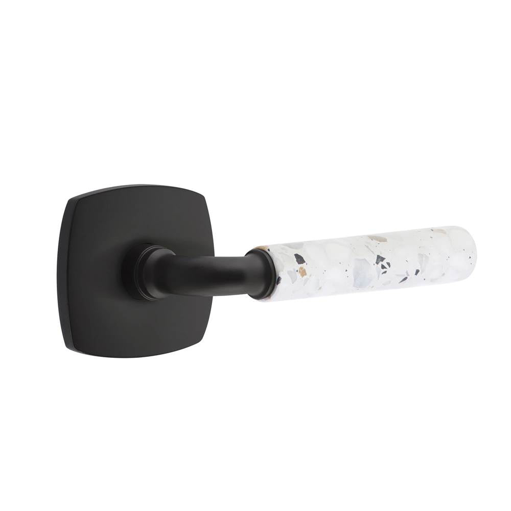 Emtek - Select Privacy, Urban Modern Rosette US19, R-Bar Stem US19, Light Terrazzo Handle, LH - Flat Black