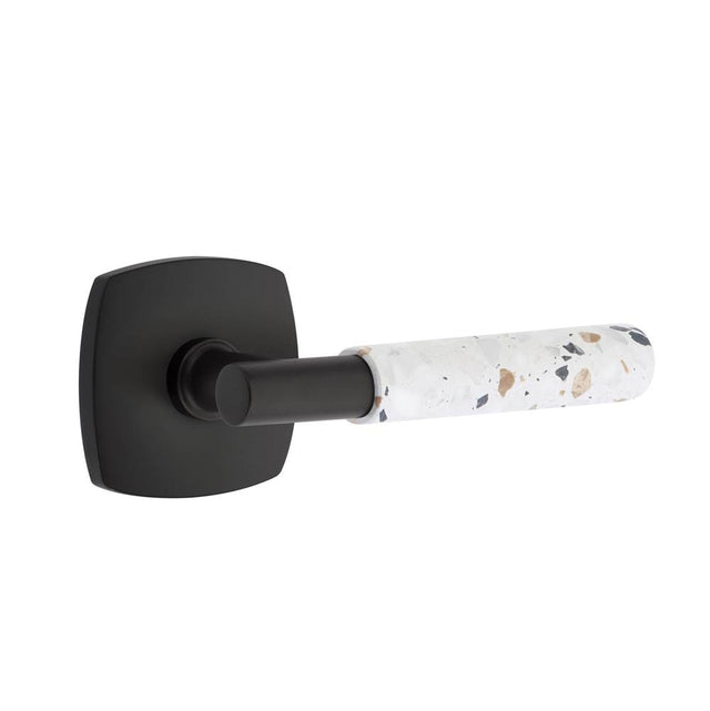 Emtek - Select Privacy, Urban Modern Rosette US19, T-Bar Stem US19, Light Terrazzo Handle, RH - Flat Black