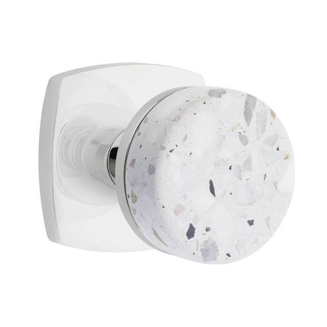 Emtek - Concealed Fastener, Select Privacy, Urban Modern Rosette US26, Conical Stem US26, Light Terrazzo Knob - Polished Chrome