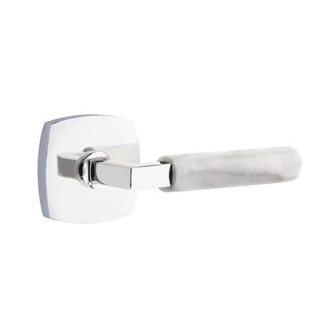 Emtek - Passage, Urban Modern Rosette US26, L-Square Stem US26, White Marble Handle, RH - Polished Chrome