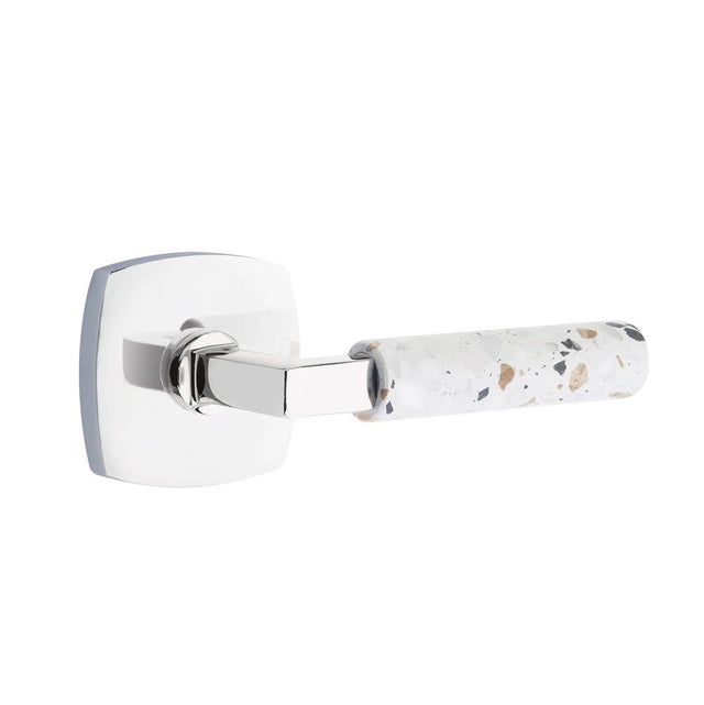 Emtek - Select Privacy, Urban Modern Rosette US26, L-Square Stem US26, Light Terrazzo Handle, RH - Polished Chrome