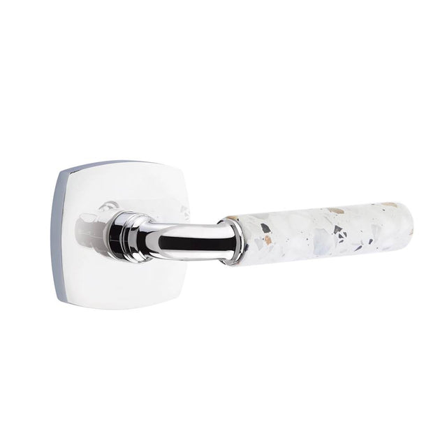 Emtek - Select Privacy, Urban Modern Rosette US26, R-Bar Stem US26, Light Terrazzo Handle, RH - Polished Chrome