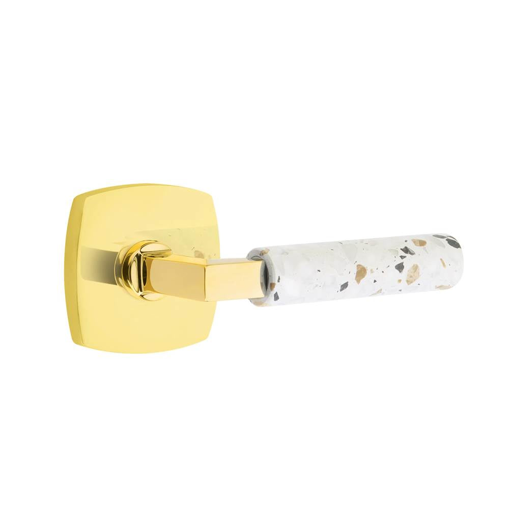 Emtek - Select Passage, Urban Modern Rosette US3NL, L-Square Stem US3NL, Light Terrazzo Handle, RH - Unlacquered Brass