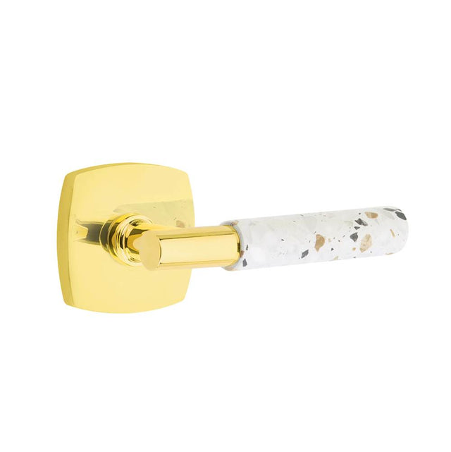 Emtek - Select Passage, Urban Modern Rosette US3NL, T-Bar Stem US3NL, Light Terrazzo Handle, LH - Unlacquered Brass
