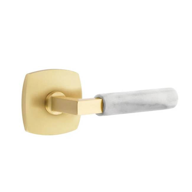 Emtek - Passage, Urban Modern Rosette US4, L-Square Stem US4, White Marble Handle, LH - Satin Brass