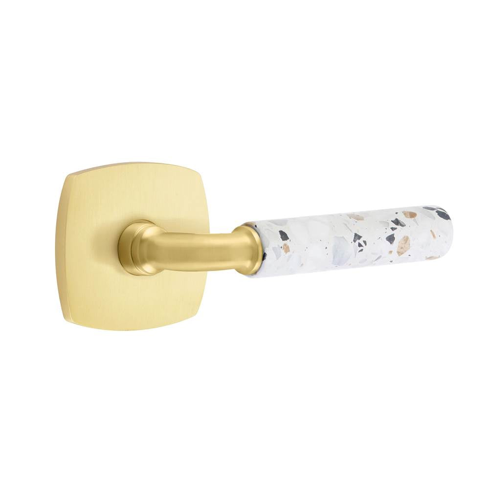 Emtek - Select Passage, Urban Modern Rosette US4, R-Bar Stem US4, Light Terrazzo Handle, LH - Satin Brass