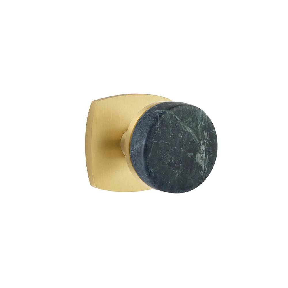 Emtek - Select Passage, Urban Modern Rosette US4, Conical Stem US4, Green Marble Knob - Satin Brass