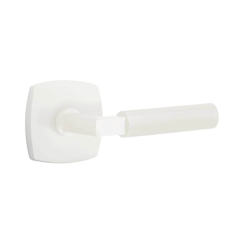 Emtek - Concealed Fastener, Select Privacy, Urban Modern Rosette MW, L-Square Stem MW, Smooth Handle MW - Matte White
