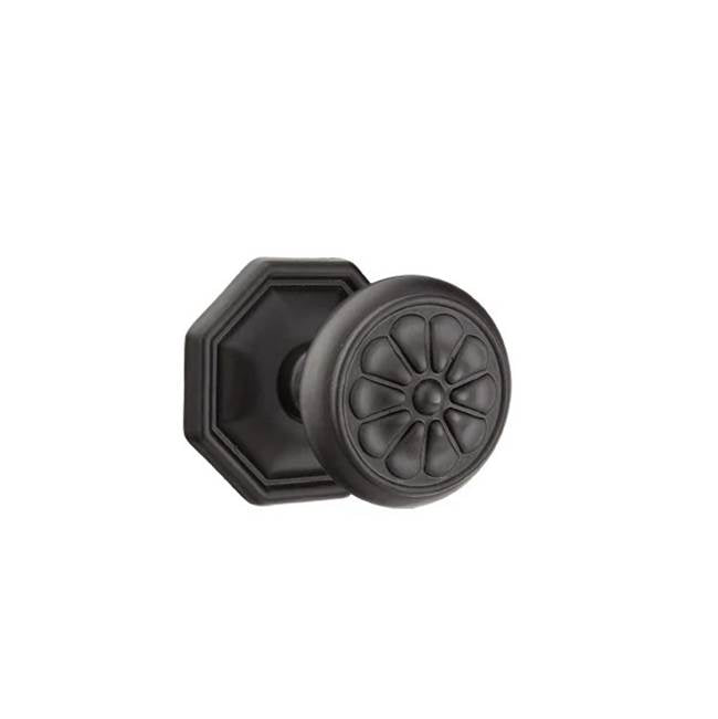 Emtek - Concealed, Privacy, No.15 Rosette, Petal Knob, FB - Flat Black Bronze Patina