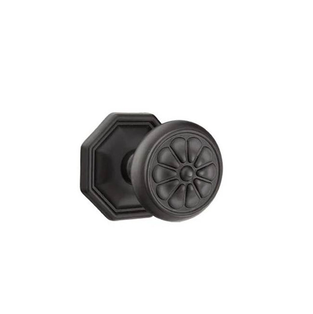 Emtek - Concealed, Privacy, No.15 Rosette, Petal Knob, FB - Flat Black Bronze Patina