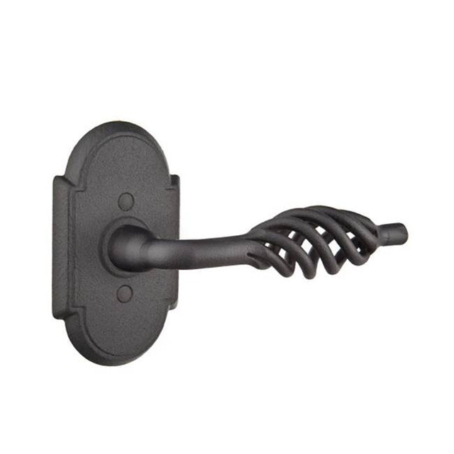 Emtek - Privacy, Wrought Steel No.1 Rosette, Lafayette Lever, RH, FBS - Flat Black Steel