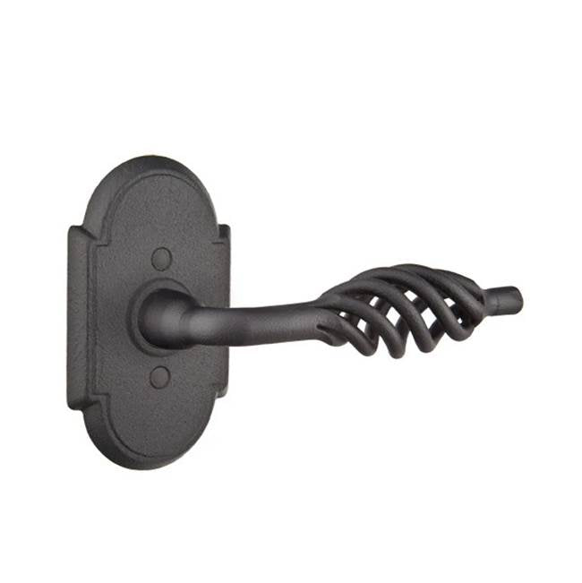 Emtek - Privacy, Wrought Steel No.1 Rosette, Lafayette Lever, LH, FBS - Flat Black Steel