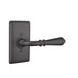 Emtek - Privacy, Wrought Steel No.3 Rosette, Normandy Lever, RH, FBS - Flat Black Steel