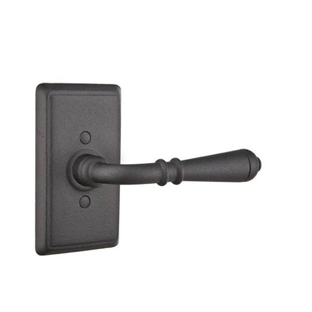 Emtek - Privacy, Wrought Steel No.3 Rosette, Normandy Lever, LH, FBS - Flat Black Steel
