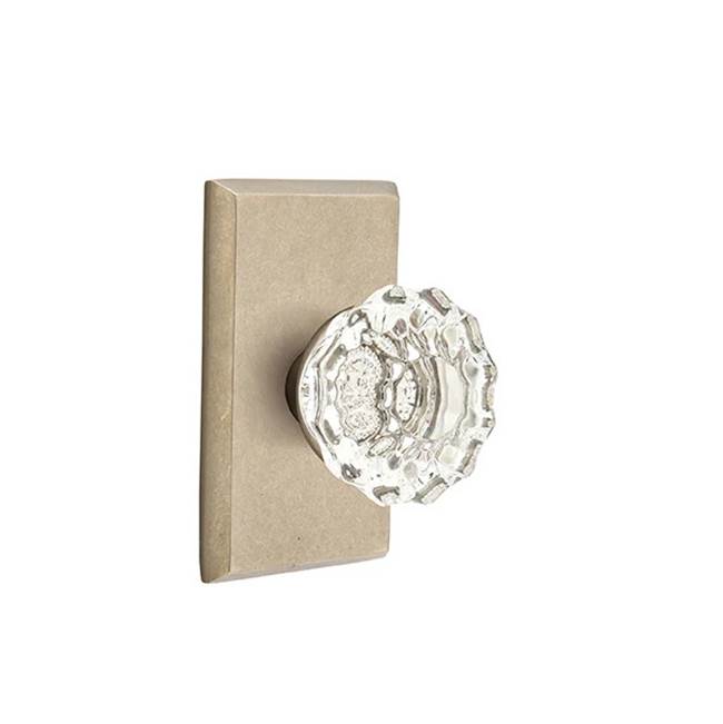 Emtek - Concealed, Privacy, No.3 Rosette, Astoria Clear Knob, TWB - Tumbled White Bronze