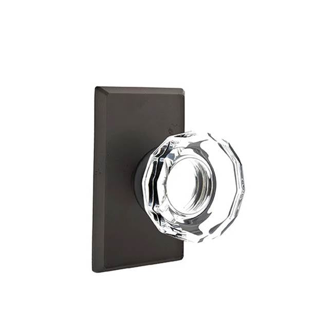 Emtek - Concealed, Privacy, No.3 Rosette, Lowell Crystal Knob, FB - Flat Black Bronze Patina