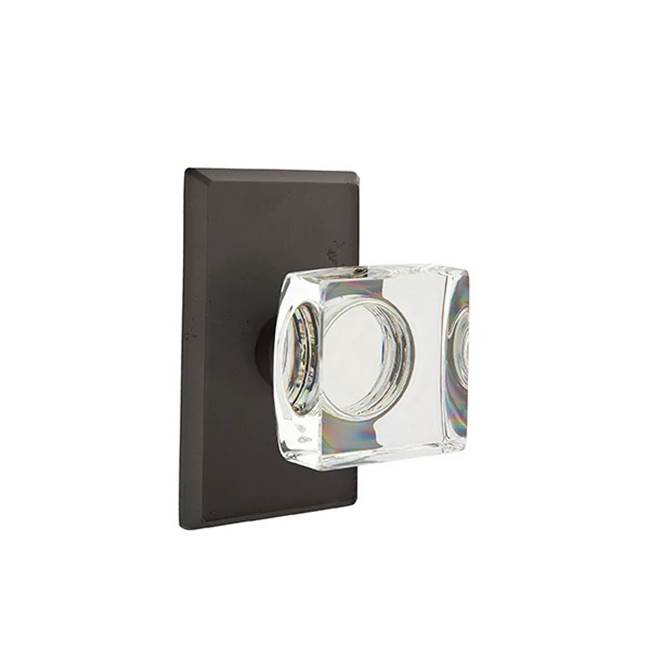 Emtek - Privacy, No.3 Rosette, Modern Square Crystal Knob, FB - Flat Black Bronze Patina