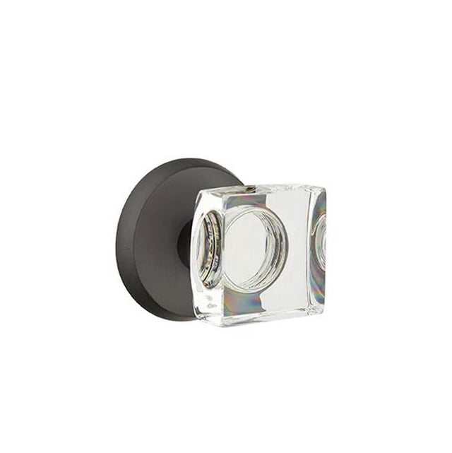 Emtek - Privacy, No.2 Rosette, Modern Square Crystal Knob, FB - Flat Black Bronze Patina