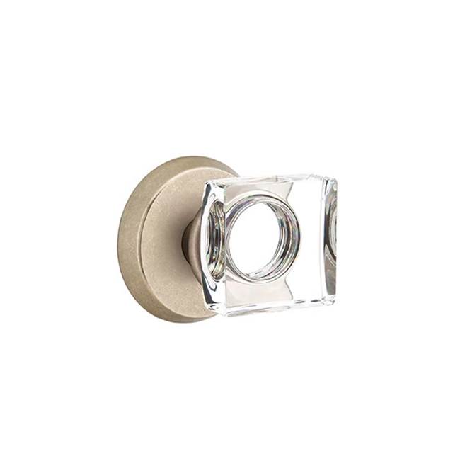 Emtek - Privacy, No.2 Rosette, Modern Square Crystal Knob, TWB - Tumbled White Bronze