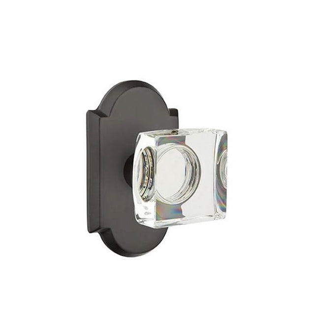 Emtek - Concealed, Passage, No.1 Rosette, Modern Square Crystal Knob, FB - Flat Black Bronze Patina