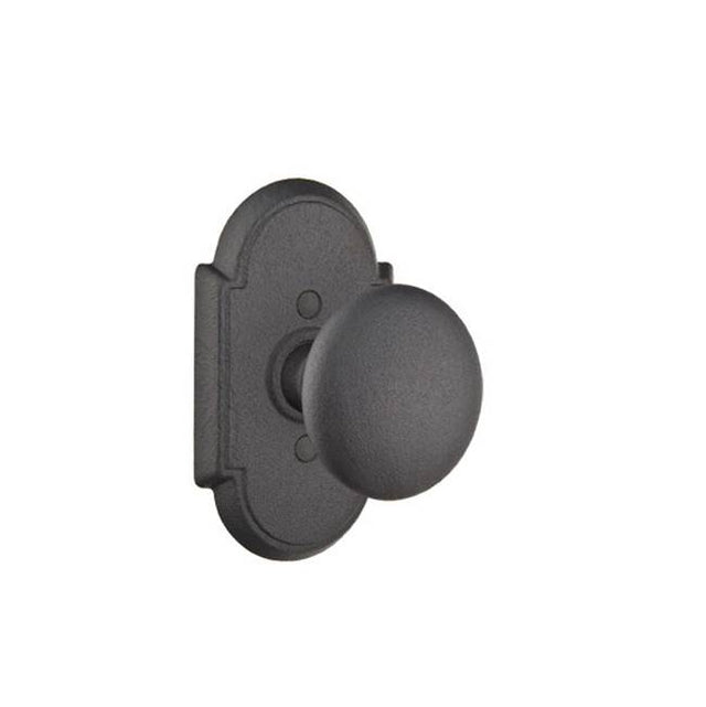 Emtek - Privacy, Wrought Steel No.1 Rosette, Jamestown Knob, FBS - Flat Black Steel