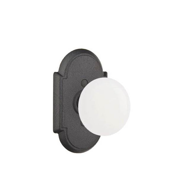 Emtek - Dummy, Wrought Steel No.1 Rosette, Madison Ivory Knob, FBS - Flat Black Steel