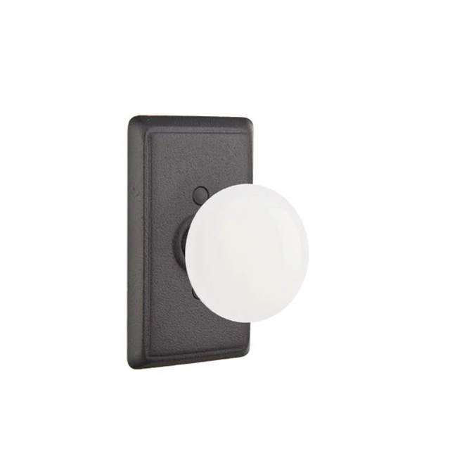 Emtek - Passage, Wrought Steel No.3 Rosette, Madison Ivory Knob, FBS - Flat Black Steel